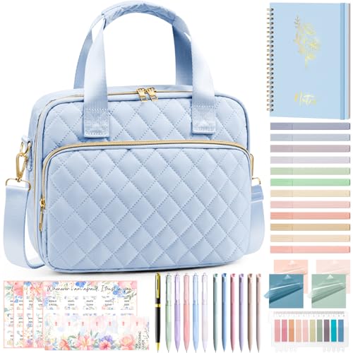 Bible Cover Case for Women Large Bible Bag Bible Study Supplies Accessories Journaling Kit with Highlighters Tabs Quilted Book Carrying Cases with Shoulder Strap Christian Easter Gifts for Women
