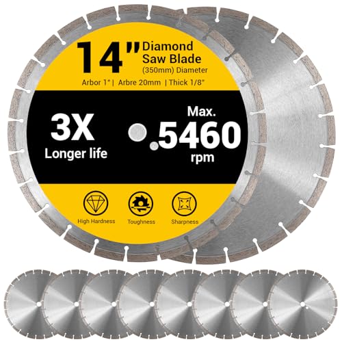10 Pcs 14 Inch Diamond Concrete Saw Blade 14 Inch Masonry Blade with 12 mm Arbor Dry or Wet Concrete Saw Cutting General Purpose Segmented High Speed for Brick Stone Block Marble Granite