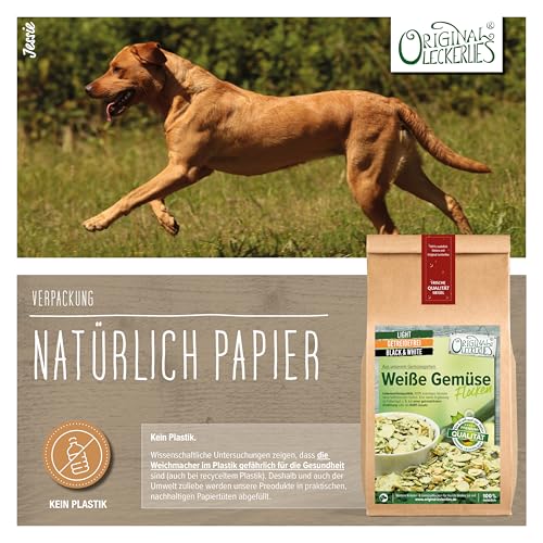 ORIGINAL LECKERLIES® Weiße Hunde Gemüse-Flocken Black&White, 2 kg getreidefreie Gemüseflocken, Hundeflocken, Barf Zusatz Hund Hundefutter – Naturprodukt für Hunde