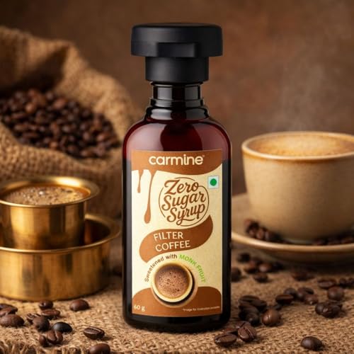 Image of Carmine Zero Sugar Syrups - Combo of 5 Syrups (Pistachio, Orange, Filter coffee, Caramel and Chocolate), 60 g each