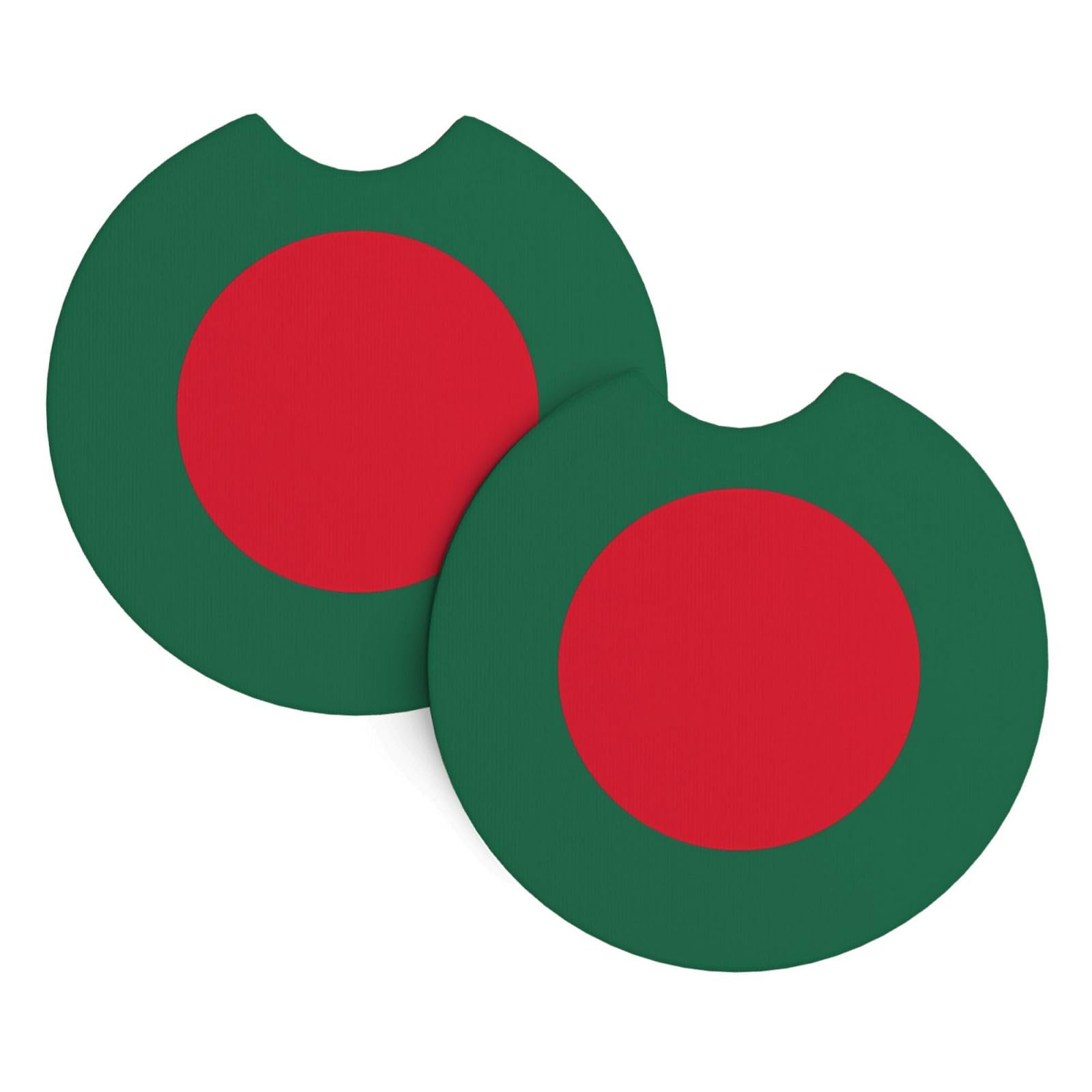 Flag of Bangladesh Print Car Cup Holder Coasters - 2 Pack Anti Slip Drink Insert Pad with A Finger Notch,for Women Men