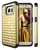 S7 Edge Case, Galaxy S7 Edge Case, Style4U Studded Rhinestone Crystal Bling Hybrid Armor Case Cover for Samsung Galaxy S7 Edge with 1 Style4U Stylus [Gold / Black]