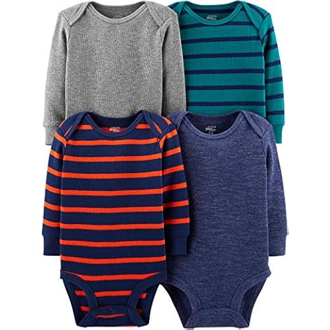 Simple Joys by Carter's Unisex Babies' Long-Sleeve Thermal Bodysuits, Pack of 4, Grey Heather/Blue Heather, Stripes, 6-9 Months Cover