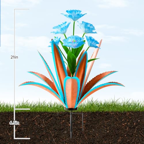 Image of TOMBABY Huge Metal Agave Plants Outdoor Decoration Outdoor Garden Decorated with Flowers Mexican Yard Art Plant Garden Gift (Blue 1 Pack)