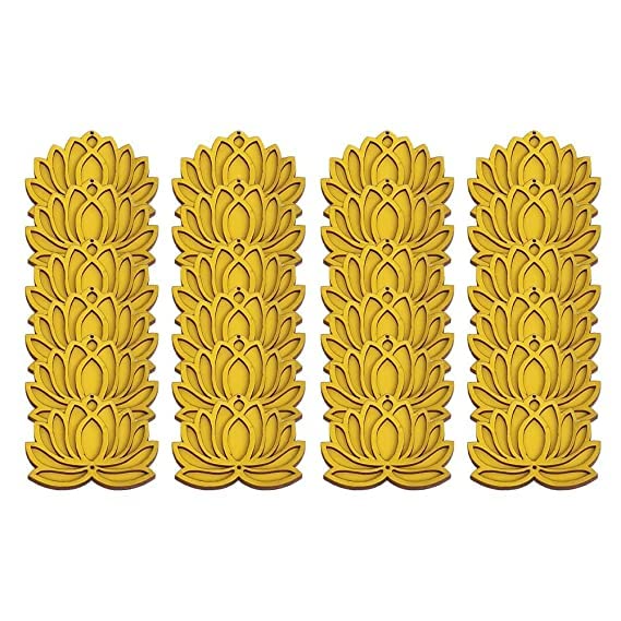 Image of Sanvatsar Home White Golden Lotus 4 Inch Set of 24 Wooden Cutout DIY Rangoli Kit | Decorations for Diwali, Dusshera Wedding Rangoli, Pooja, Decorations, Festival Gift (Ylo24)