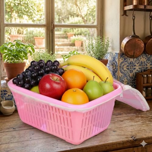 Image of GI9IUS Multipurpose Safe Net Cover Plastic Fruit & Vegetable (Onion,Potato) Storage Basket (Pink+Blue)