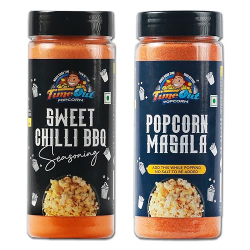 Image of Time Out Popcorns Sweet Chilli BBQ and Popcorn Masala Seasoning, Multi-Purpose Powder, Popcorn and Snacks Flavoring,Pack of 2, 100g Each