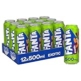 Fanta Exótic, Refresco con Sabor a Naranja, Melocotón y Fruta de la Pasión - Pack 12 Latas de 500 ml