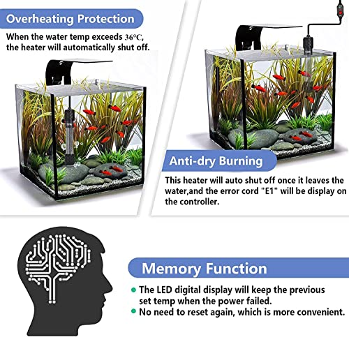 U-picks Aquarium Heater 50W Submersible Fish Tank Heater 75L Aquarium Betta Heater Small Aquarium with Suction Cups Thermostat Heater for Freshwater & Saltwater - Image 2