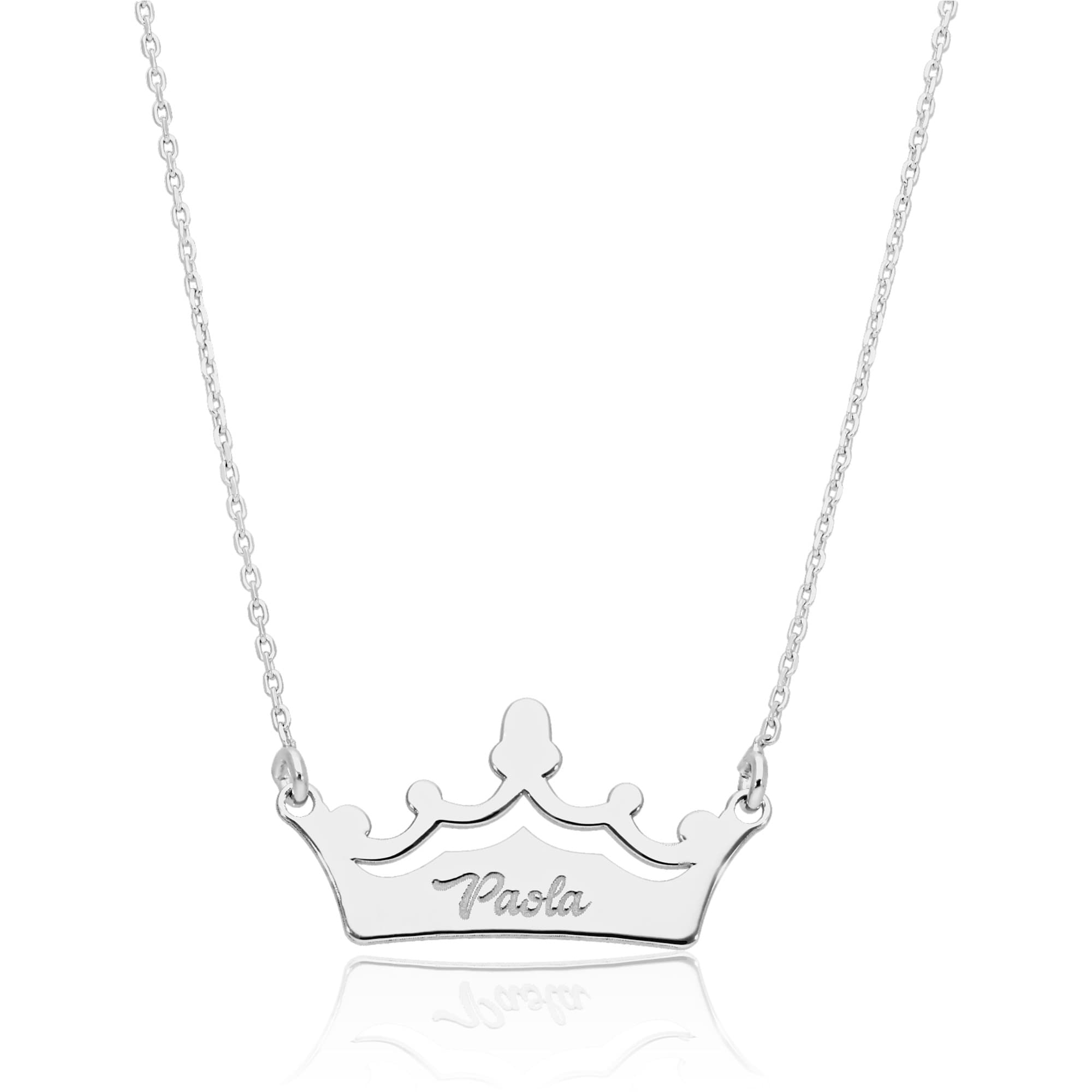 Colgante Corona Personalizado - Plata de Ley 925/1000 para Mujer o Niña con Cadena Forzada en 45cm + 3cm de Alargador – Collar Crown Artesanal (Plata de Ley)