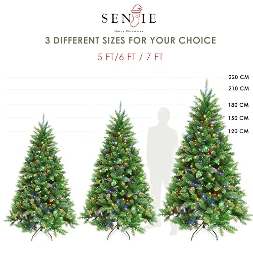 Image of Prelit Christmas Tree Artificial Hinged Xmas Tree with Stand,Multicolor Lights,Decorated for Home Holiday,7FT