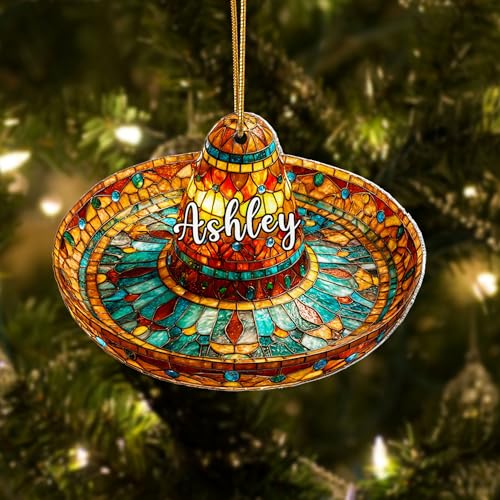 Customized Sombrero Ornament - Personalized Mexican Theme Christmas Ornaments -
