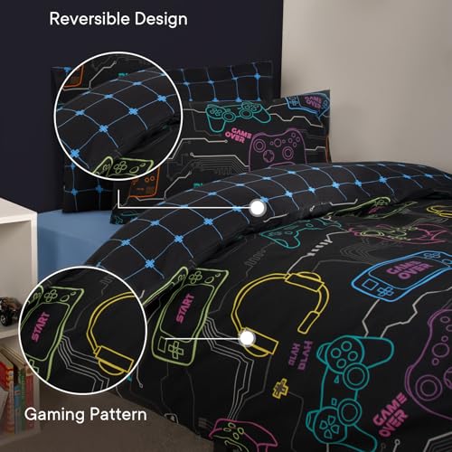 OHS Gaming Bedding Single Duvet Covers, Winter Quilt Cover Ultra Soft Comfy Black Bedding for Boys Single Duvet Covers Set Boys Duvet with Pillowcase - Cosy Home Interiors OHS Gaming Bedding Single Duvet Covers, Winter Quilt Cover Ultra Soft Comfy Black Bedding for Boys Single Duvet Covers Set Boys Duvet with Pillowcase - Image 2