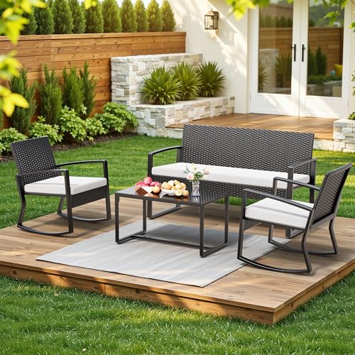 Xbro Rattan Gartenmöbel Set für 4 Person, Balkonmöbel Lounge mit 2 stühlen – Ansicht 2