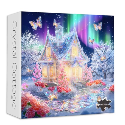 Puzzle Cottage para Adultos 1000 Piezas, PICKFORU Floral Plant Puzzle Tree, Dificultad Dura Tema Mariposa Diamante Cristal como Decoración para el Hogar