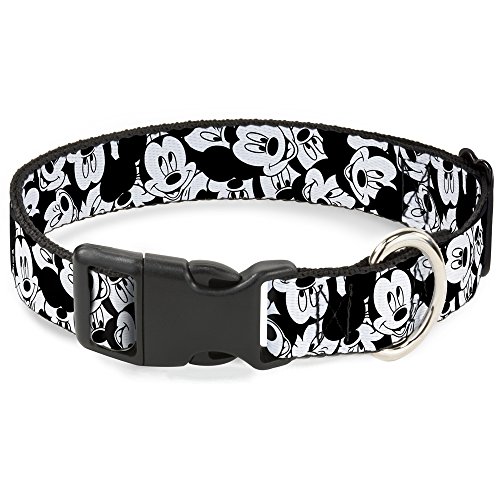 Image of Buckle-Down Cat Collar Breakaway Mickey Mouse Expressions Stacked White Black 9 to 15 Inches 0.5 Inch Wide