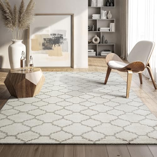 SANAT Boho Teppich – Moderner Teppich im Boho Stil, Geeignet für Wohnzimmer, Schlafzimmer, Flur, Esszimmer und Kinderzimmer – Skandi Creme, Größe: 120 x 170 cm