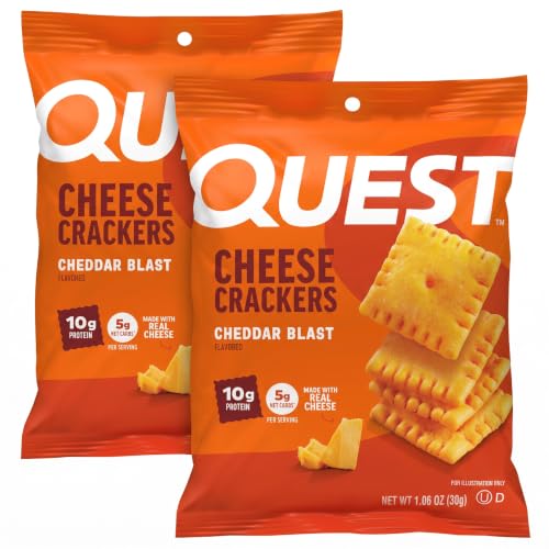 Quest Nutrition Cheese Crackers,Cheddar Blast,10g Protein,5g Net Carbs,1g Sugar,Made with Real Cheese,High Protein Snack, (1.06 oz Bags),(Pack of 24)