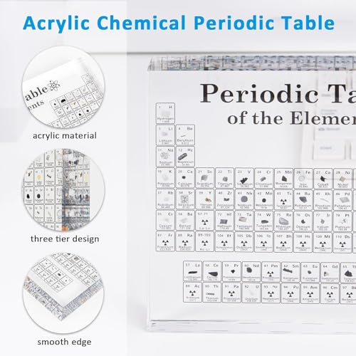 Image of BRAINLE Real 3D Periodic Table of Elements Chart, 118 Elements Printe On Acrylic Glass 20 CM x 12.5 CM Large Chemistry, Science Educational Poster Gift for Science Lovers