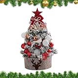 Árbol de Navidad de mesa, pequeño árbol de Navidad artificial de 17.7 pulgadas con luces | de centro de mesa para chimenea, porche, ventana, puerta, mantel, decoración de invierno, exhibición