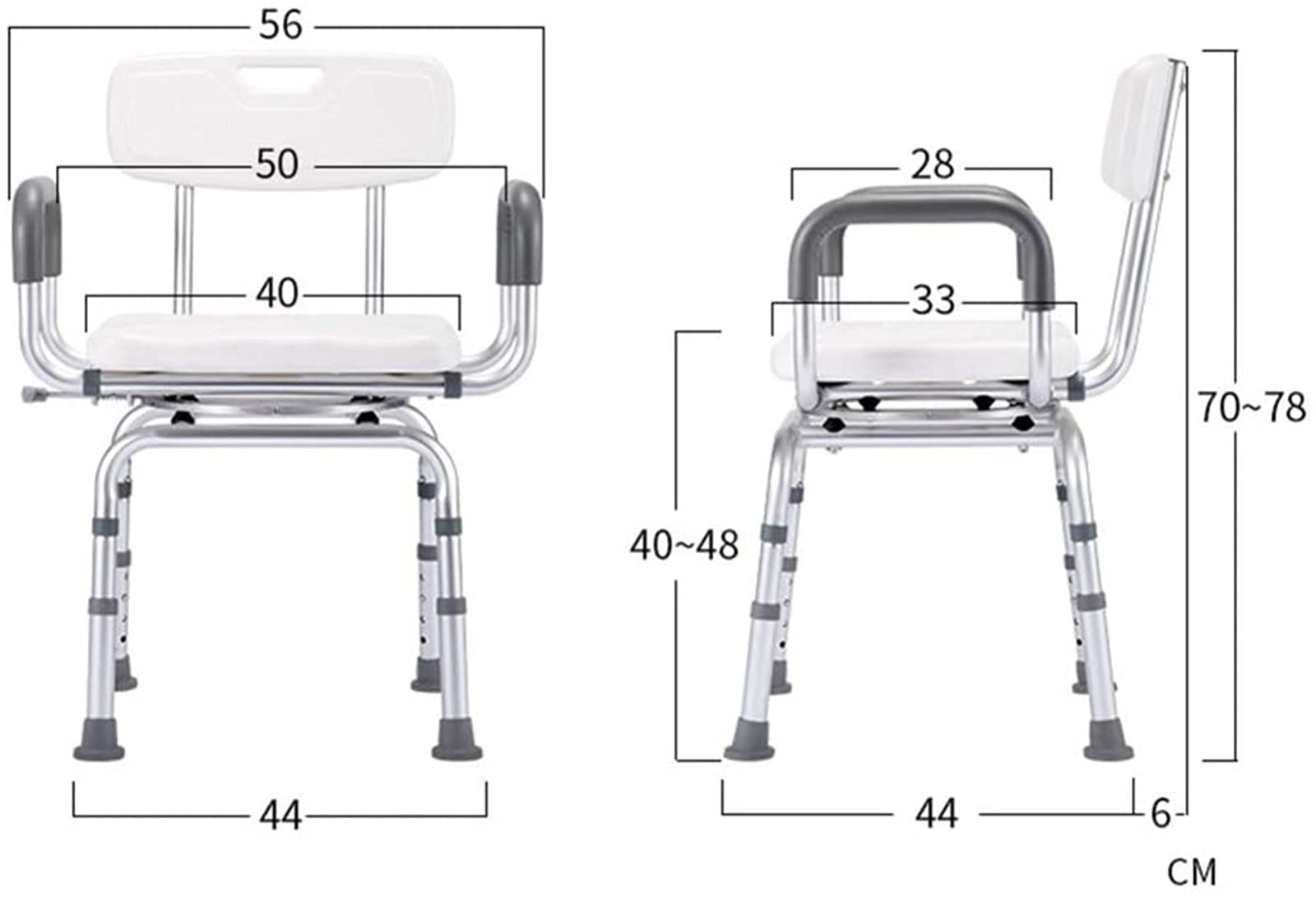 Silla de ducha giratoria resistente con brazos y respaldo, asiento de ducha, taburete de seguridad antideslizante para personas obesas, banco de ducha ajustable para un fácil acceso y comodidad en el