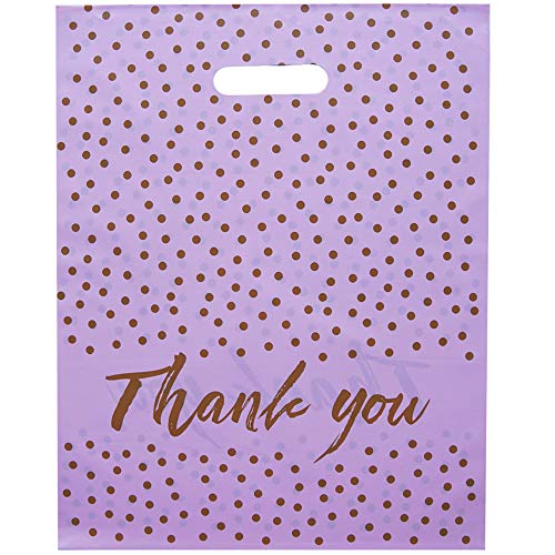 Pink Thank You Bags with Gold Polka Dots - Plastic Merchandise Bags for Boutique, Retail Shopping, Wholesale Items for Boutique, Small Gift Bags with Handles, and Thank You Gift Bags (50 Pack)