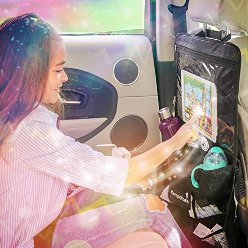 Kemptkoala Ultimate Car Backseat Organizer W/Touch Screen Friendly 17” Tablet Pocket & Cup Holder – #1 Guaranteed Back Seat Car Organizer For Kids W/Handy Pockets For Wipes, Toys Etc. Size: Large #TOP5
