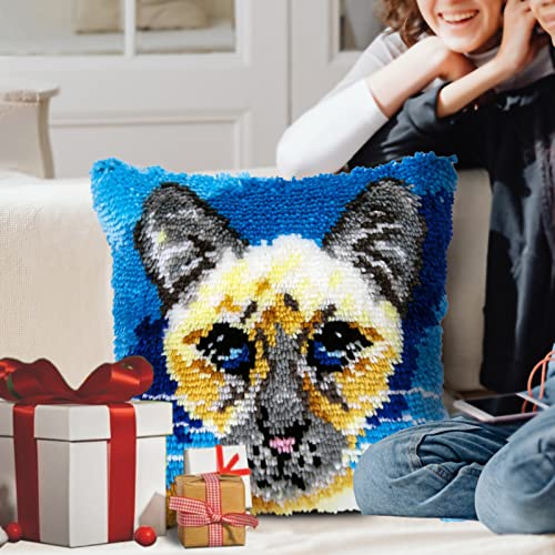 Yp Latch Hook Kits For Kids And Adults Diy Rug Throw Pillow For Home Decoration Siamese Kitten Cover Cushion Cover Hand Craft Crochet For Festival Gift,17" X 17" #TOP5