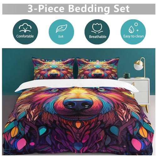 Housse de couette impression 3D ours parure de lit microfibre 220x240 - 6