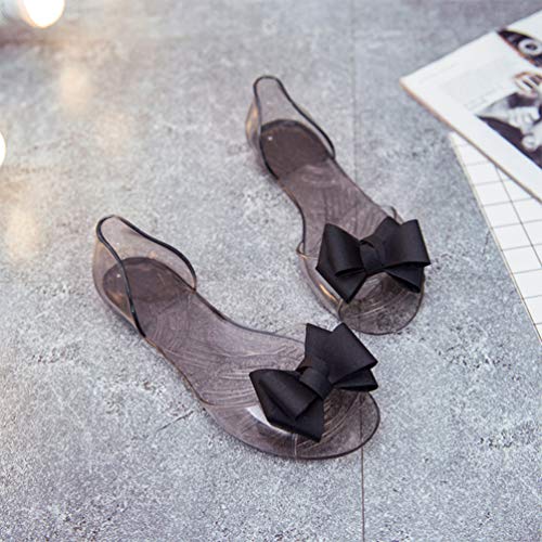 Women Flat Sandals Flat Jelly Shoes Fashion Fish Mouth Sandal Bowknot Sandals Summer Beach Shoes for Women (Black 39 Yards 7. 5US, 5UK? 38. 5EU, 9. 6285Inch) Beach Sandals4