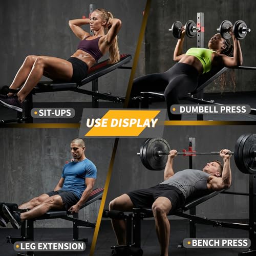 Image of NEWBULIG Adjustable Weight Bench Set, 650 LBS Foldable Bench Press | Heavy Duty Full Body Strength Training Set with Leg Extension & Curl, Barbell Rack, for Home Gym