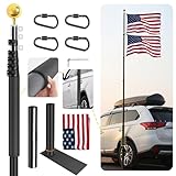 20FT Tailgate Flag Pole with Tire Mount, Fit RV/Pickup/Sedan/SUV, Portable Flag Pole with 20' Car Scratch-Proof Protective Tube, Thickened Aluminum Flag Pole with US Flag, 60 MPH, Dual Flag Mount