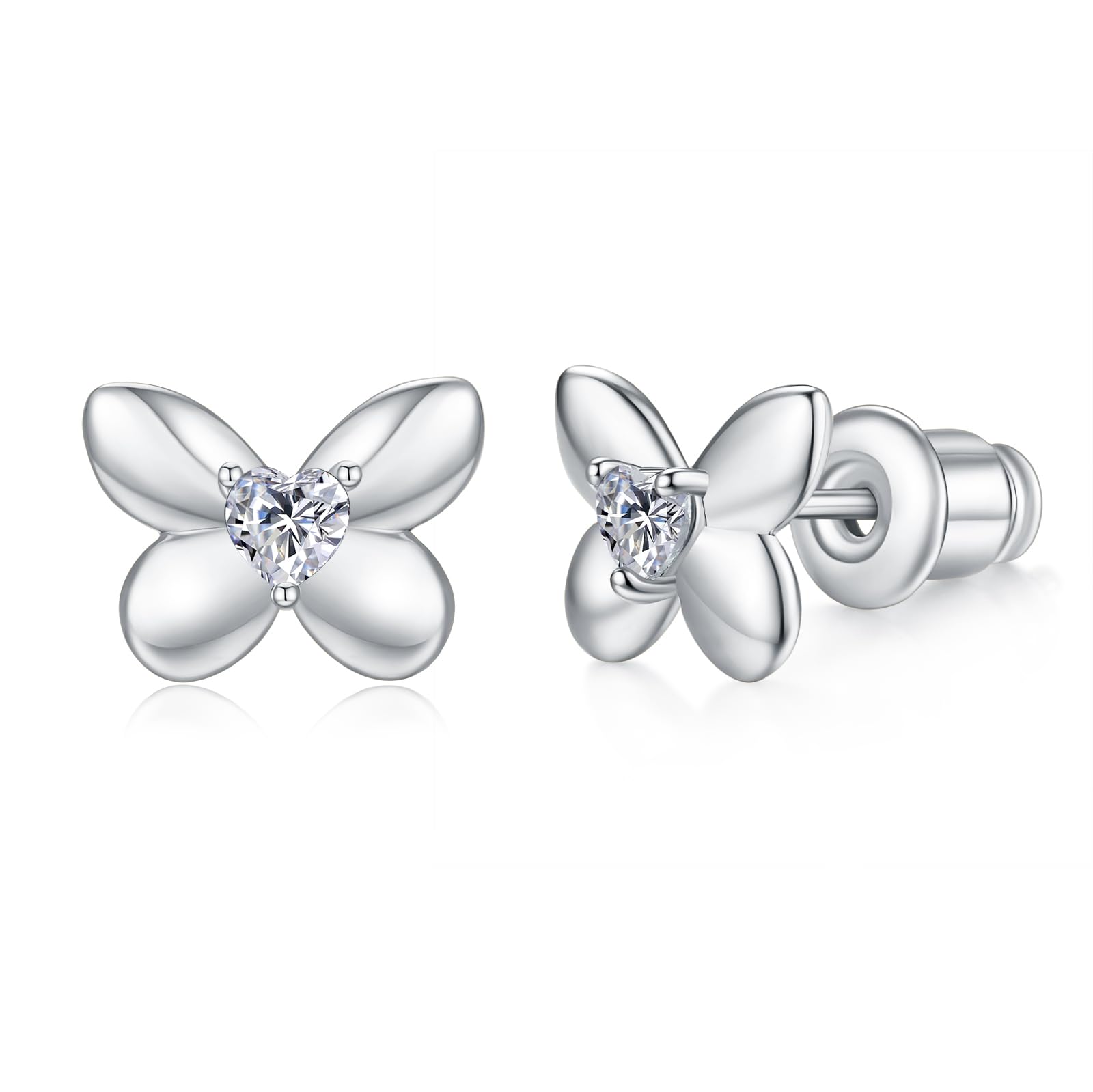 MINDDHA 14K Gold Plated Stud Earrings | 925 Sterling Silver Post | Butterfly Stud Earrings for Women | Earrings for Helix, Cartilage, Tragus, and