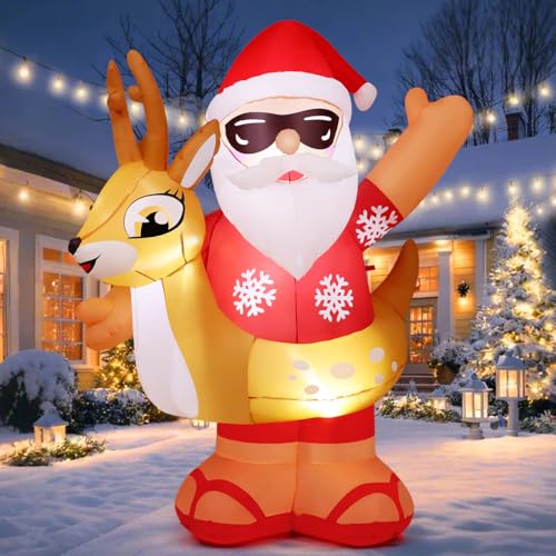 COMIN 6.3FT Tall Christmas Inflatables Outdoor Decorations Blow Up Hawaii Santa Claus with Built-in LEDs for Christmas Indoor Outdoor Yard Lawn Garden Decorations