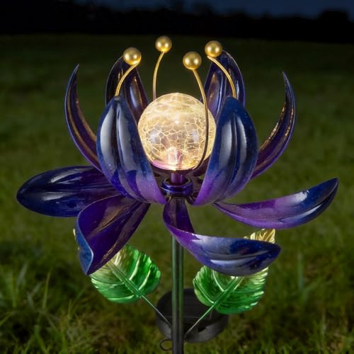 AIINY Solar Purple Metal Flower Wind Spinners, Colorful Spinning Windmill Lotus Yard Art Lights with LED Crystal Ball Decorative Stake Lighting Flower Sculpture by AIINY - Image 8