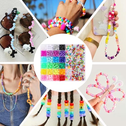 Image of PATPAT 24-Color Pony Beads for Bracelet Making Colorful Alphabet Letter Beads Jewelry Making Craft Kit, DIY Bracelet Making Set for Girls with Charms & Tools for Necklace & Keychain DIY