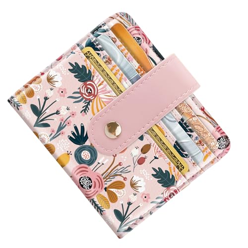Slim Bifold Wallet RFID Credit Card Wallet Small Cute Card Holder for Women, Pink Flowers2