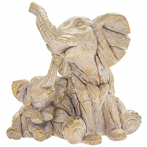 Lesser & Pavey Elephant and Baby Figurine Driftwood Resin Animal Ornament