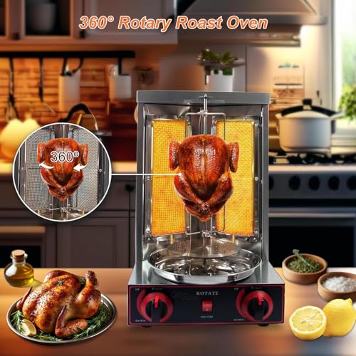Shawarma-Grill-DöNer-Kebab-Maschine – FüR HäHnchenbraten, Truthahnbraten, Tacos – Elektrische Vertikale DrehspießMaschine, DöNer-Gyro-Grill, 360° Automatische Drehung, Edelstahl,220V-Black – Bild 3