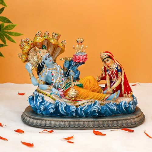 Estatua Vishnu Lakshmi Hindu 8.3 pulgadas Multicolor miniatura 1
