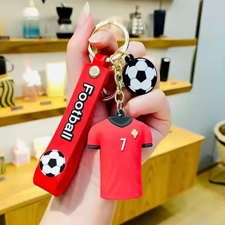 Football Jersey Keychain for Boys – Red Soccer Shirt #7 Key Ring with Strap | Gift for Football Fans, Kids, Athletes & Men | Cute Rubber Key Holder for Bags, Scooters & Cars-image-2