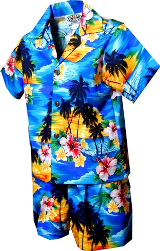 Pacific Legend Boys Brilliant Hawaiian Island Sunset 2pc Set Blue 1T