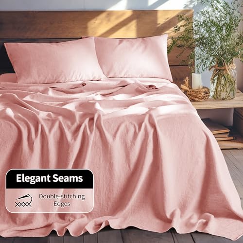 Image of LBRO2M 100% French Pure Linen Sheet Set 4Pcs, 16 inch Deep Pocket Cal King