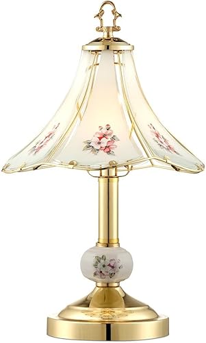 Regency Hill Lámpara de mesa tradicional vintage de 16 pulgadas de latón pulido de metal dorado con pantalla de vidrio grabado floral para