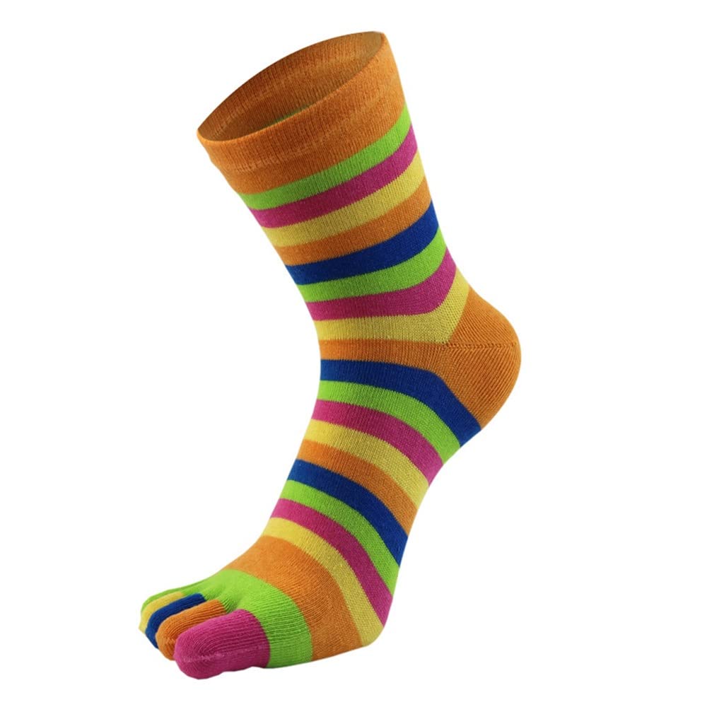 Chaussettes cinq doigts en coton respirant et rayures colorées style tube