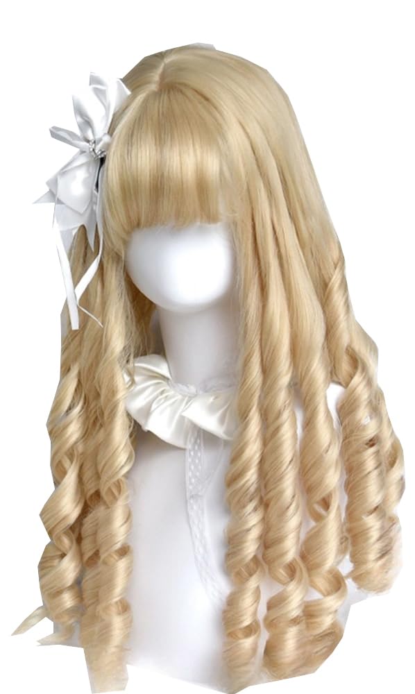 VVRPWASSLY Platinum Blonde Roman Roll Wig Vintage Lolita Wig Regency Ringlet Long Curly Synthetic Hair for Tea Party