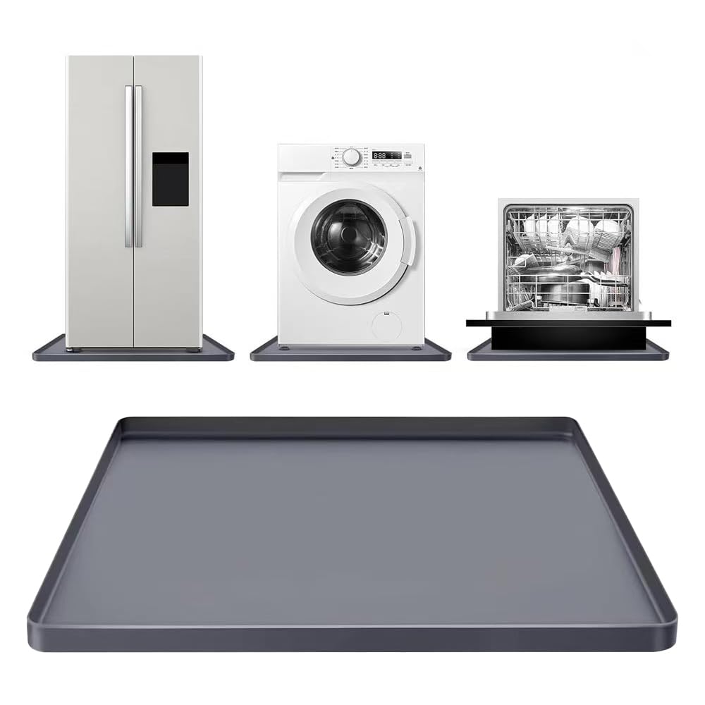 Mini Fridge Silicone Mat 27"x27"x0.8" Refrigerator Mat with High Raised Edges, Non-Slip, Spill-Proof, Drip Prevention Fridge Mats for Refrigerators, Washing Machines, Dryers, Pets Bowls