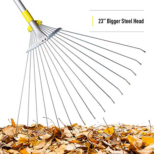Jardineer 63 inch Adjustable Garden Rake Leaf, Collect Loose Debris Among Delicate Plants, Lawns and Yards, Expandable Head from 7 inch to 23 inch. Ideal Garden Rake Tools