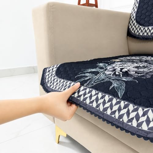 Image of Homerz 'Brooklyn Series' Premium Sofa Cover | Quilted Floral Design | Non-Slip Washable Sofa Protector | Soft Anti Slip Fabric (Ny Grey, 1 Seater, Seat Cover with Backrest)