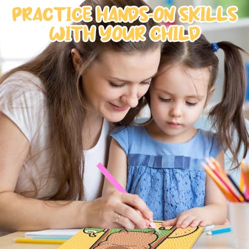Image of PATPAT Diamond Painting Kit Capybara 7 Inch Wooden Frame DIY Craft for Kids | Creative Focus, Quiet Activity, Capybara Artwork, Wooden Display, Easy Setup for Home Crafting